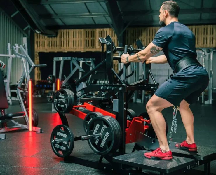 man works out on a Hammer Strength machine