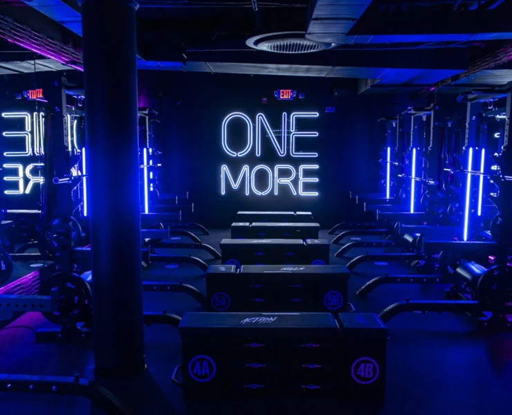 group fitness studio with weight benches