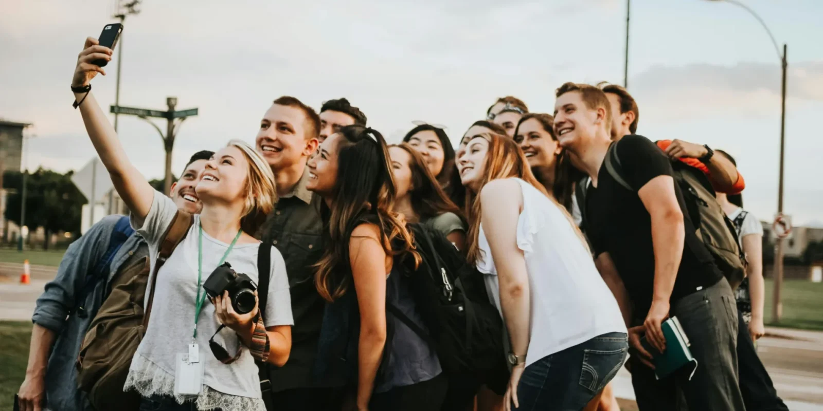 a group of college students