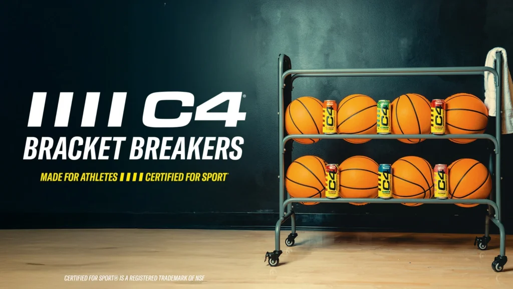 C4 energy PR banner with basketballs