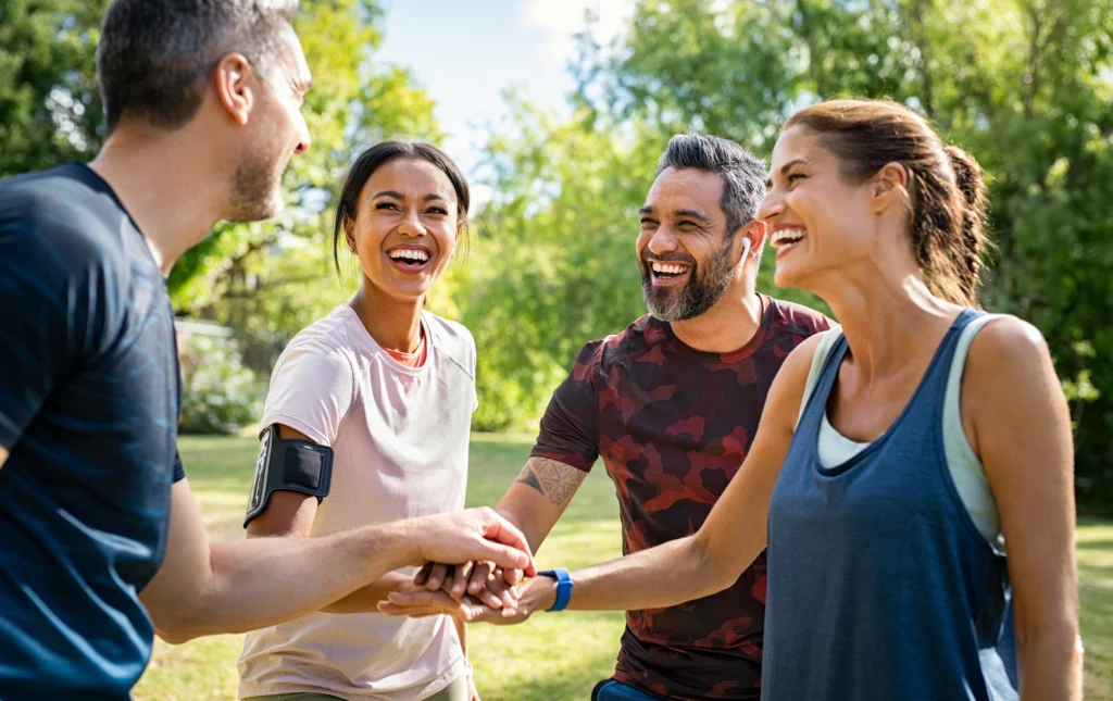 people run together at a park