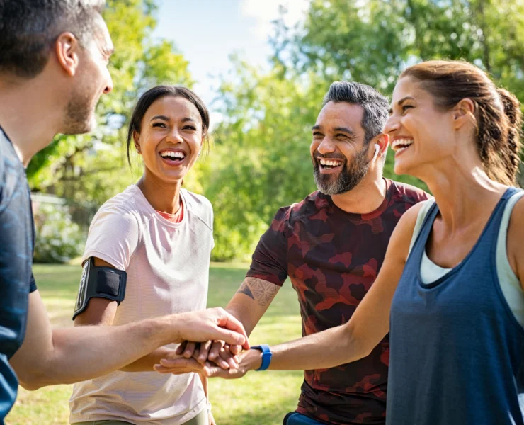 people run together at a park